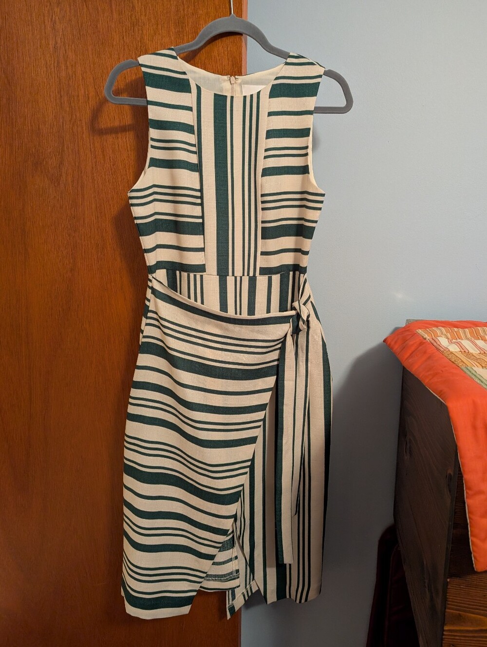 Z.O.A. Striped Sleeveless Wrap Dress in Cream and Dark Green-Midi Women's Size S